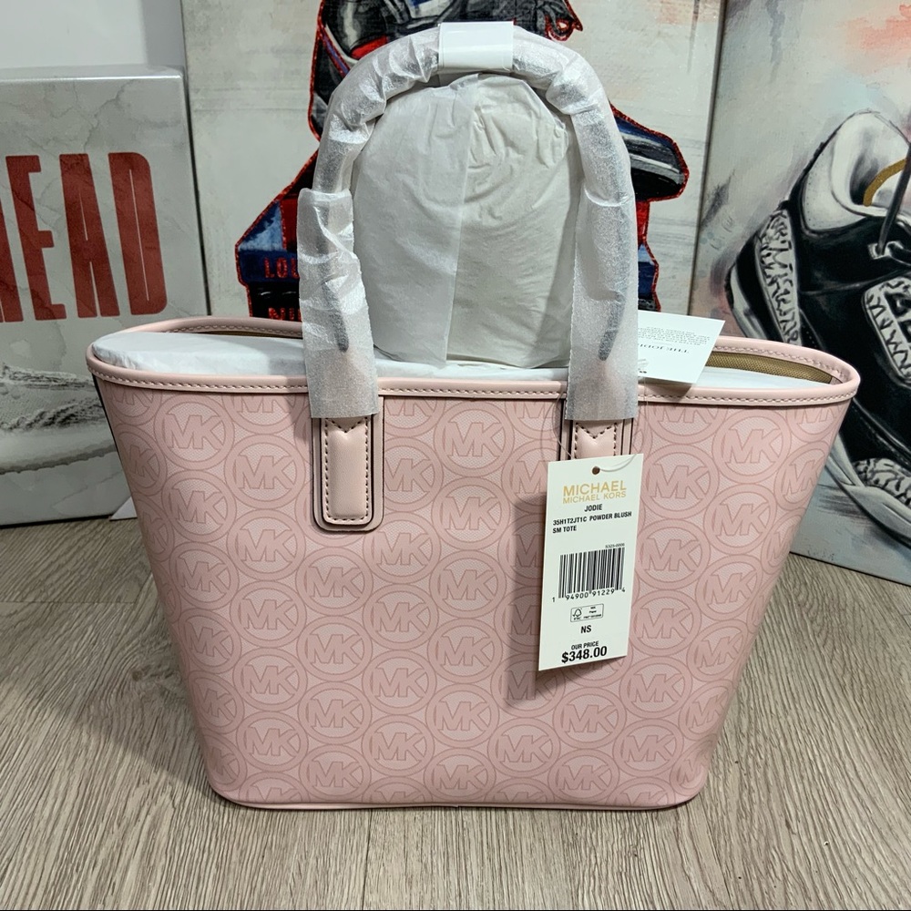 Michael Kors Jodie Small Powder Blush Jacquard Recycled Polyester Tote Handbag - Picture 2 of 10